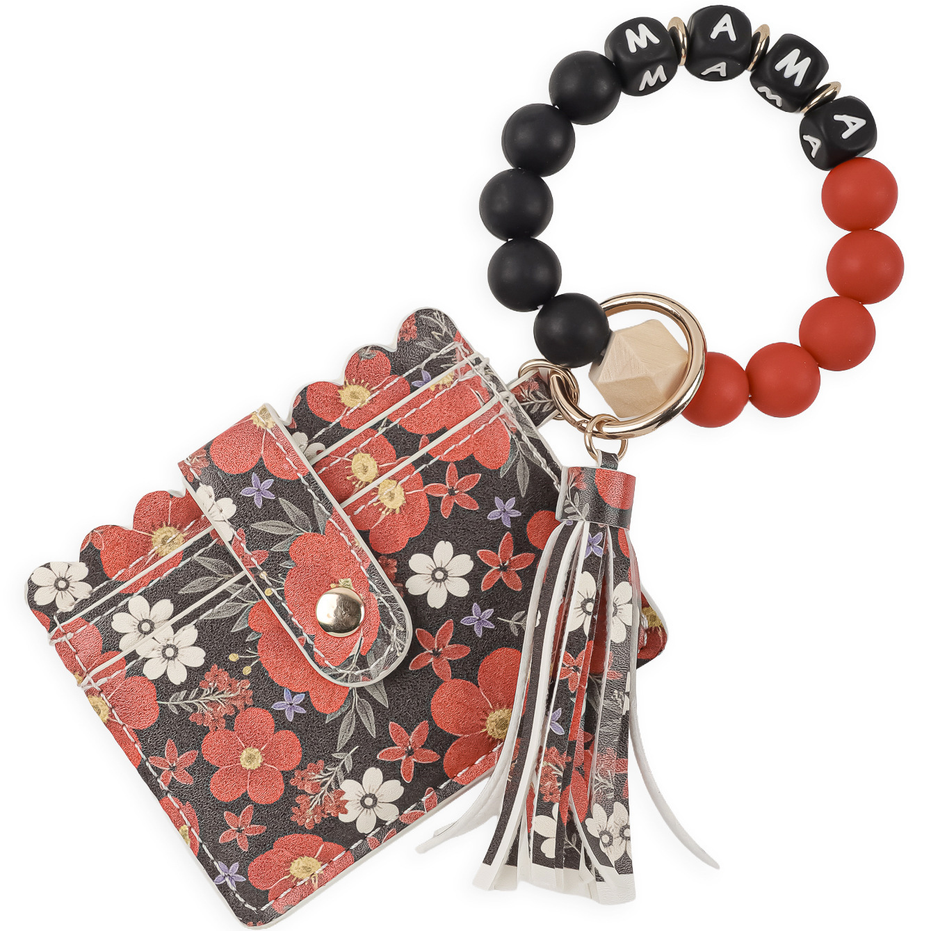 2026 Cross-Border New Card Holder Wristband Keychain Women's Printed Coin Purse PU Leather Floral and Plant Pattern ID Card Holder