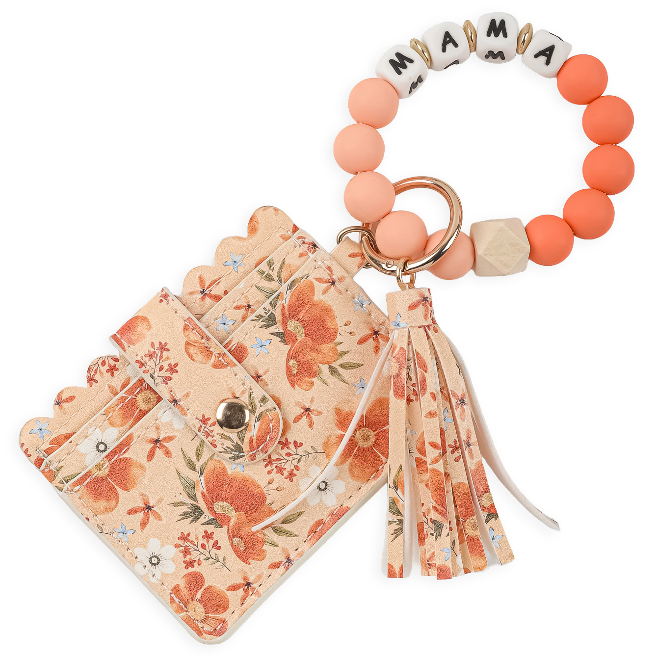 2026 Cross-Border New Card Holder Wristband Keychain Women's Printed Coin Purse PU Leather Floral and Plant Pattern ID Card Holder