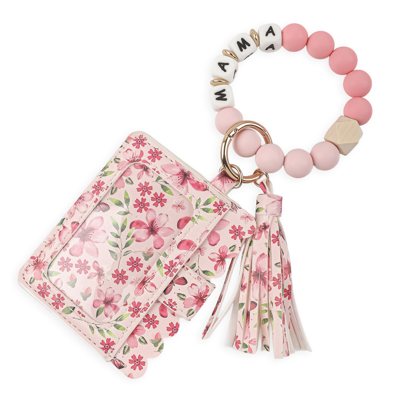 2026 Cross-Border New Card Holder Wristband Keychain Women's Printed Coin Purse PU Leather Floral and Plant Pattern ID Card Holder