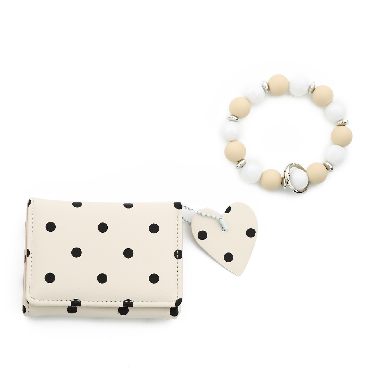 26 Cross-border Spot Polka Dot Small Wallet, Pink Polka Dot Card Holder, Silicone Bead Bracelet, Leather Women's Wallet
