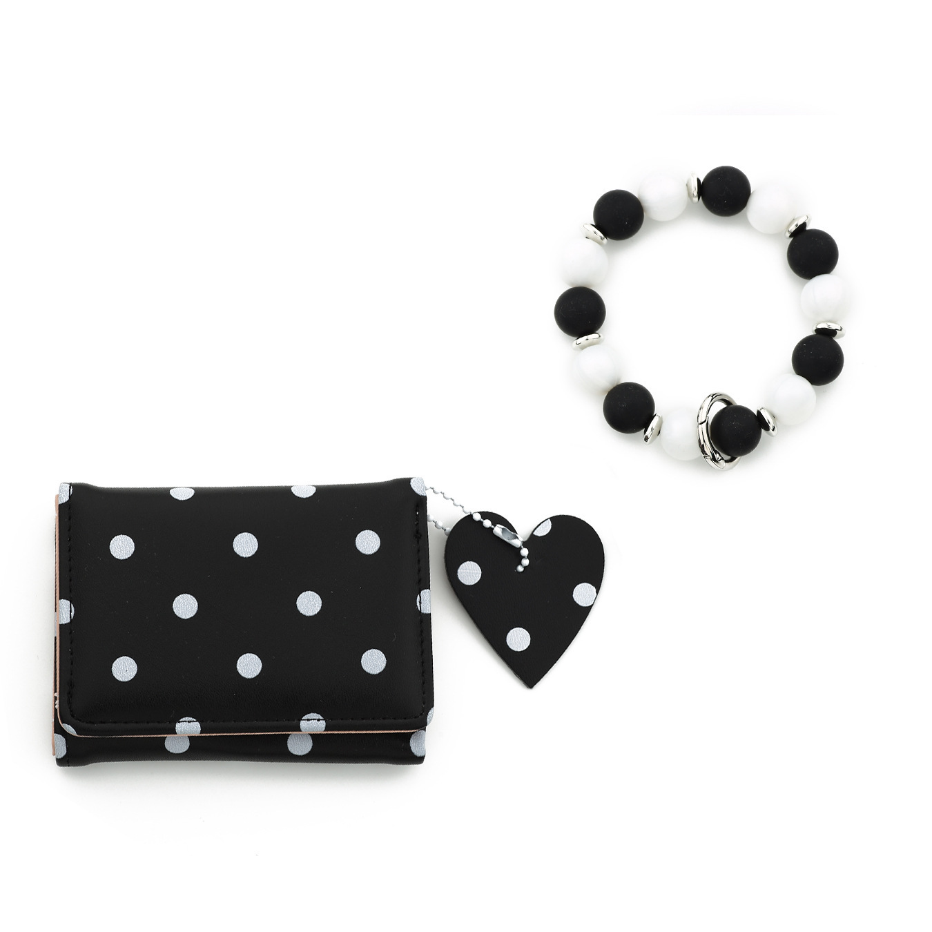 26 Cross-border Spot Polka Dot Small Wallet, Pink Polka Dot Card Holder, Silicone Bead Bracelet, Leather Women's Wallet