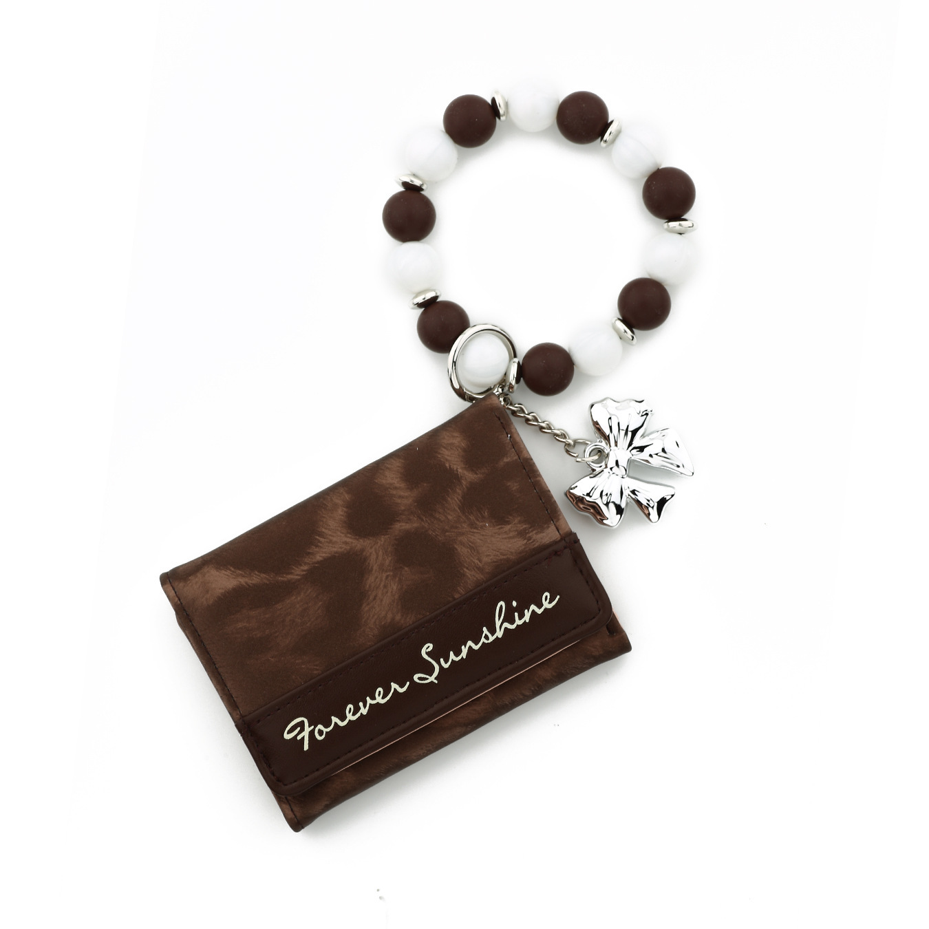 2026 Cross-border E-commerce Mini Wallet with Pink Leopard Print, Card Holder, Silicone Bead Bracelet, Leather Women's Wallet