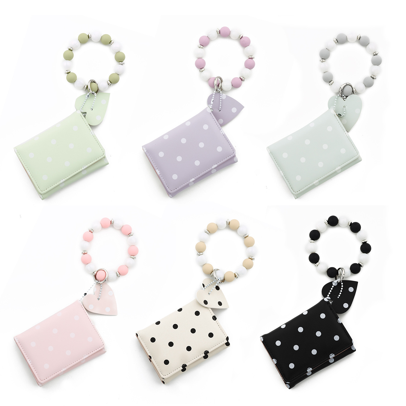 26 Cross-border Spot Polka Dot Small Wallet, Pink Polka Dot Card Holder, Silicone Bead Bracelet, Leather Women's Wallet