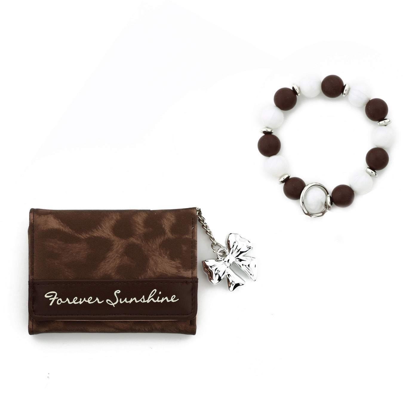 2026 Cross-border E-commerce Mini Wallet with Pink Leopard Print, Card Holder, Silicone Bead Bracelet, Leather Women's Wallet