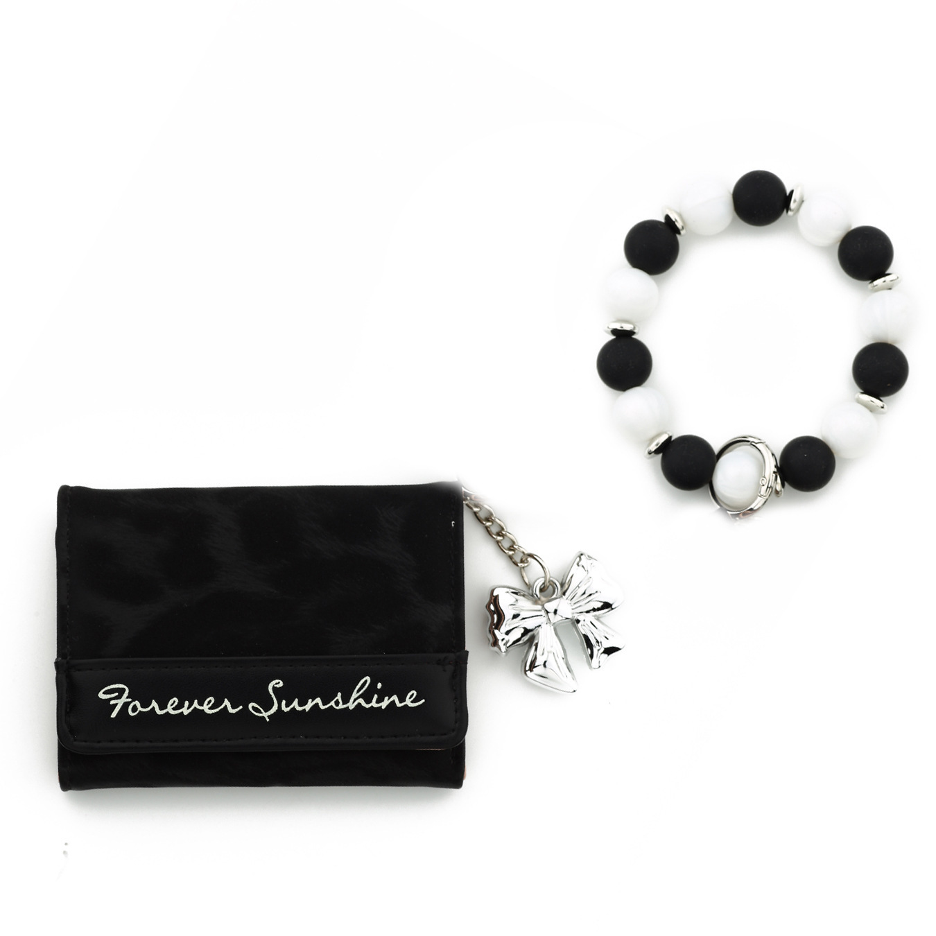 2026 Cross-border E-commerce Mini Wallet with Pink Leopard Print, Card Holder, Silicone Bead Bracelet, Leather Women's Wallet