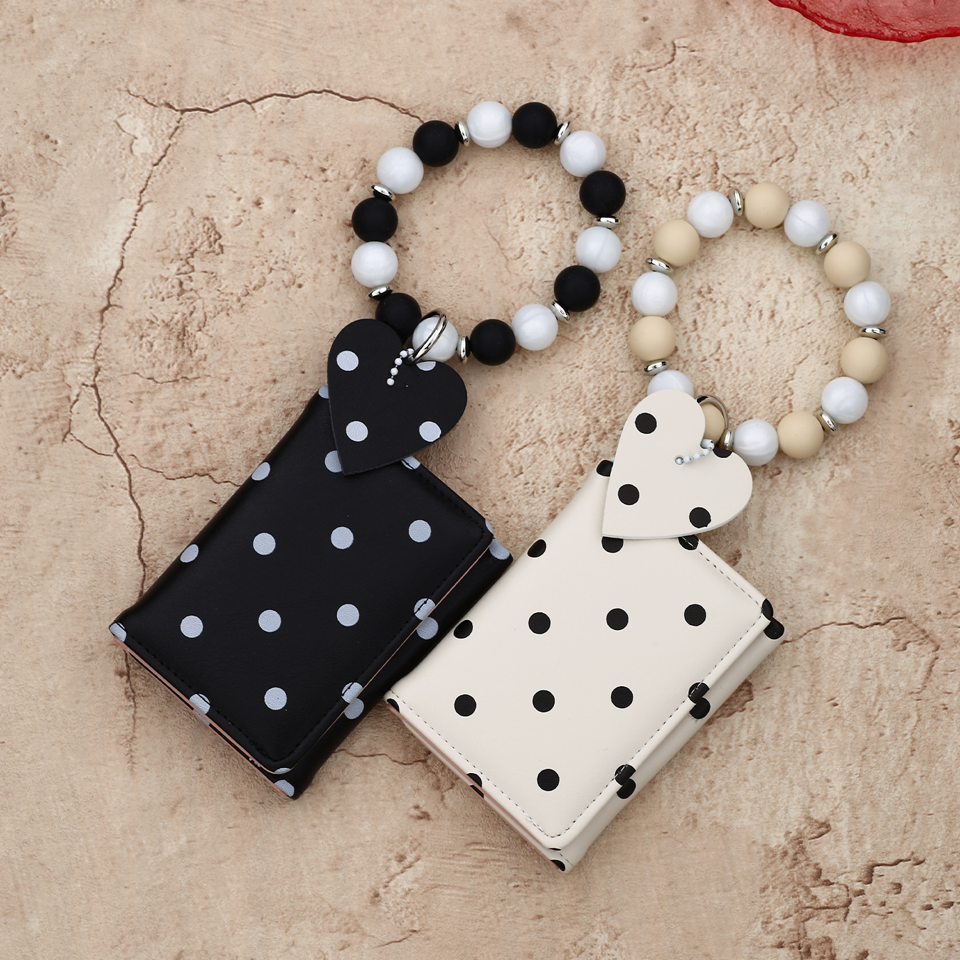 26 Cross-border Spot Polka Dot Small Wallet, Pink Polka Dot Card Holder, Silicone Bead Bracelet, Leather Women's Wallet