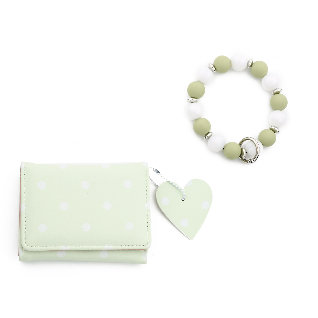26 Cross-border Spot Polka Dot Small Wallet, Pink Polka Dot Card Holder, Silicone Bead Bracelet, Leather Women's Wallet