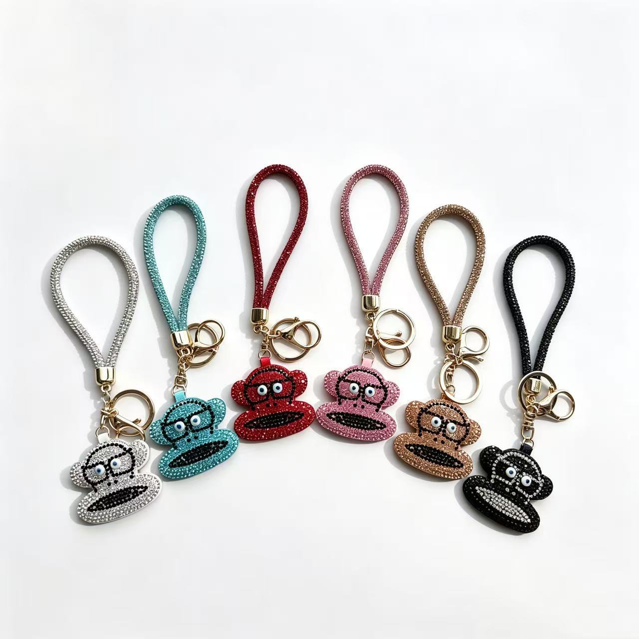 Rhinestone-encrusted cartoon monkey keychain