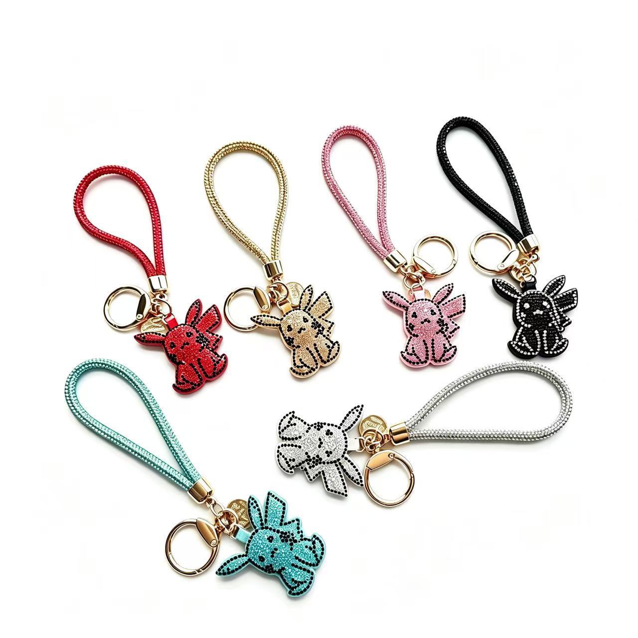 Sparkling rhinestone Pikachu keychain (with wrist strap), stylish crystal key ring, suitable for car keys, handbags or backpacks, and as a gift.