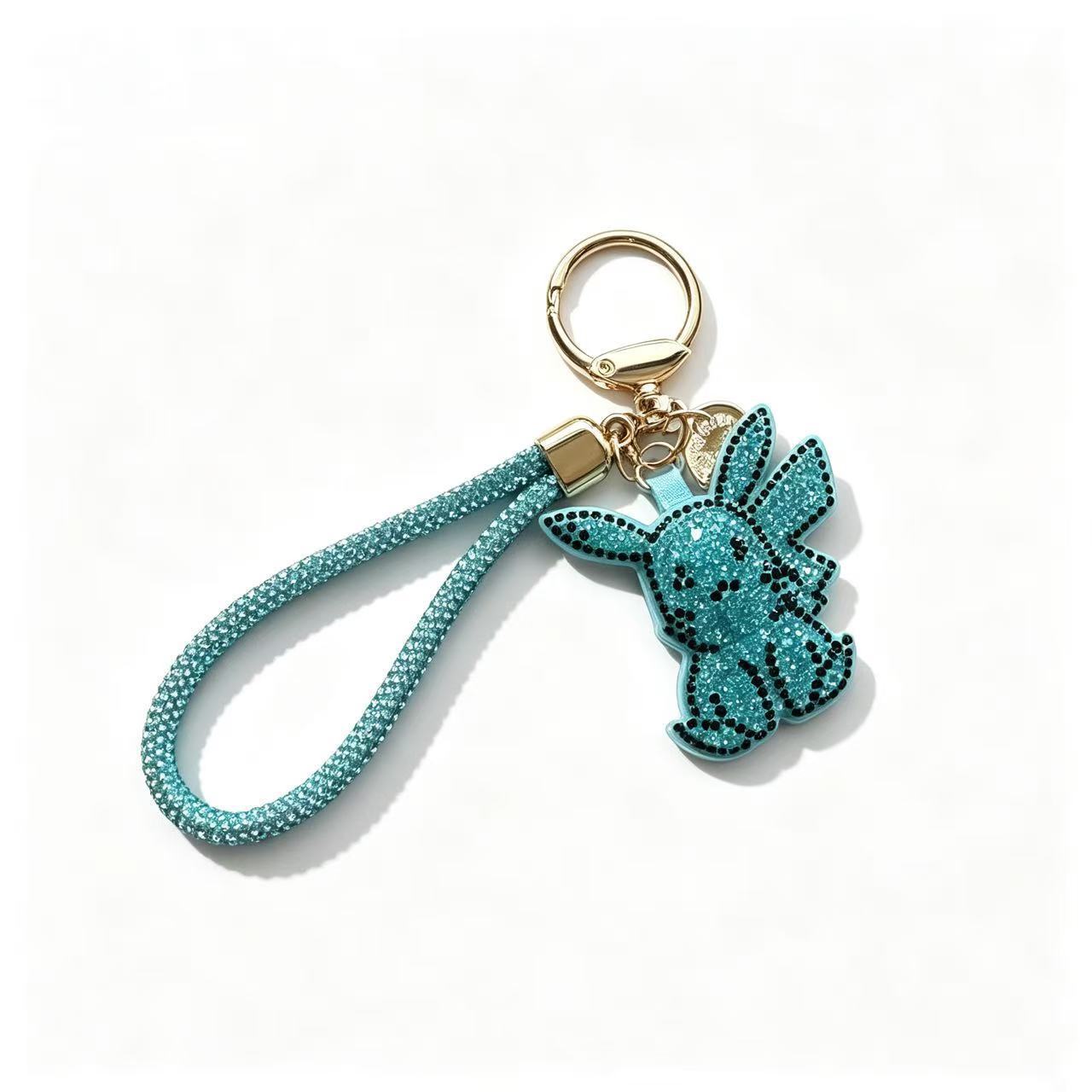 Sparkling rhinestone Pikachu keychain (with wrist strap), stylish crystal key ring, suitable for car keys, handbags or backpacks, and as a gift.