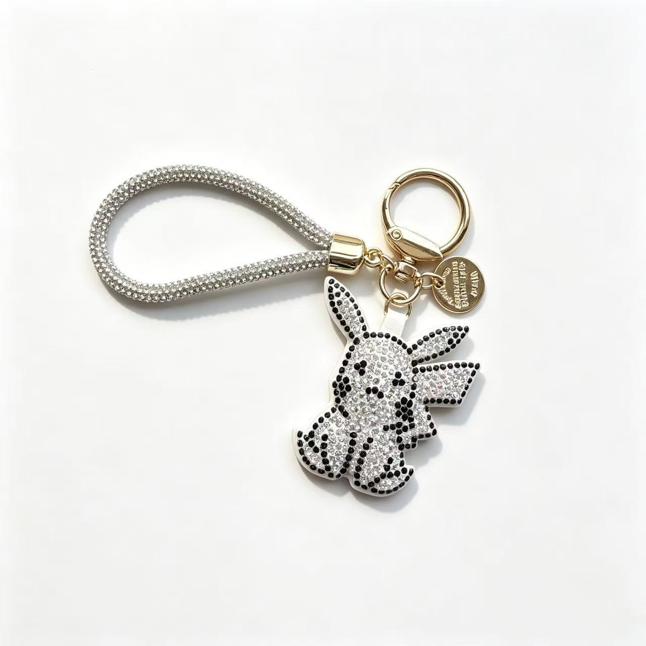 Sparkling rhinestone Pikachu keychain (with wrist strap), stylish crystal key ring, suitable for car keys, handbags or backpacks, and as a gift.