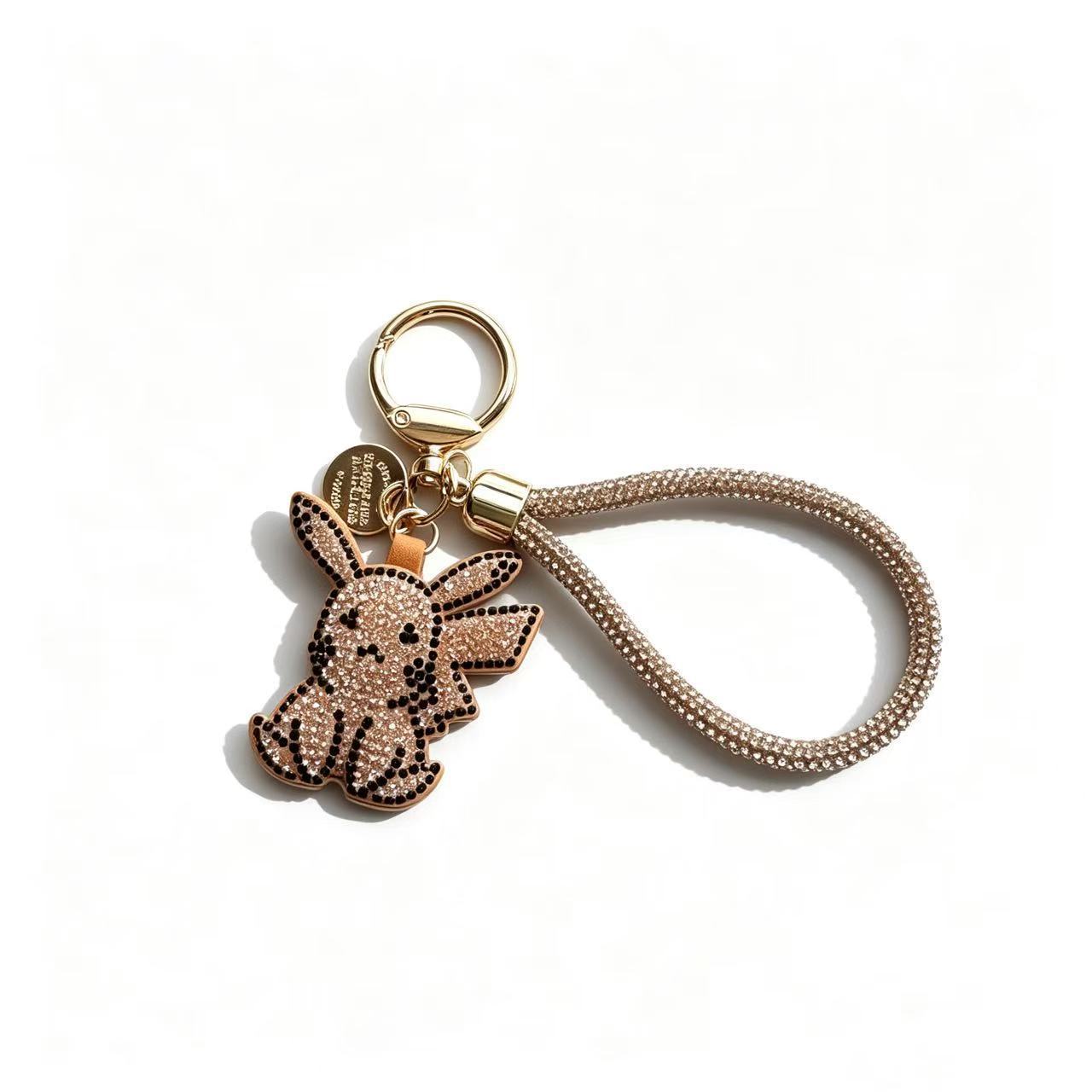 Sparkling rhinestone Pikachu keychain (with wrist strap), stylish crystal key ring, suitable for car keys, handbags or backpacks, and as a gift.