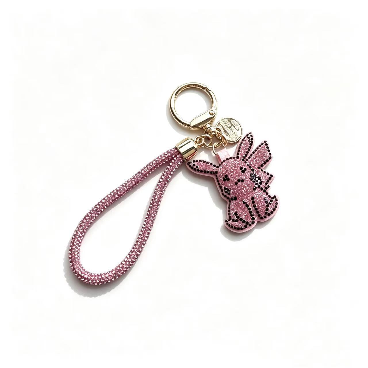 Sparkling rhinestone Pikachu keychain (with wrist strap), stylish crystal key ring, suitable for car keys, handbags or backpacks, and as a gift.