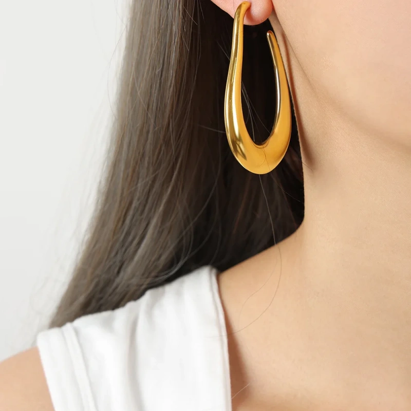 High End Personalized Geometric Stainless Steel Stud Earring Vintage 18K Gold Plated Irregular U Shape Hoop Earrings YF4084