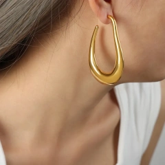 High End Personalized Geometric Stainless Steel Stud Earring Vintage 18K Gold Plated Irregular U Shape Hoop Earrings YF4084