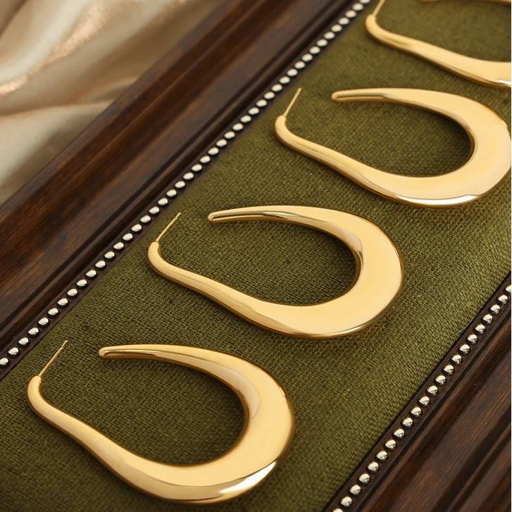 High End Personalized Geometric Stainless Steel Stud Earring Vintage 18K Gold Plated Irregular U Shape Hoop Earrings YF4084