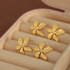 Personalized Design Vintage Engraved Texture Flower Stud Earring Stainless Steel Waterproof Non Tarnish Charm Earrings YF4157