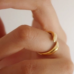 Minimalist Stainless Steel Jewelry Dislocation Cut Section Circle Irregular Chunky Ring Waterdrop 18K Gold Plated Rings YF4094