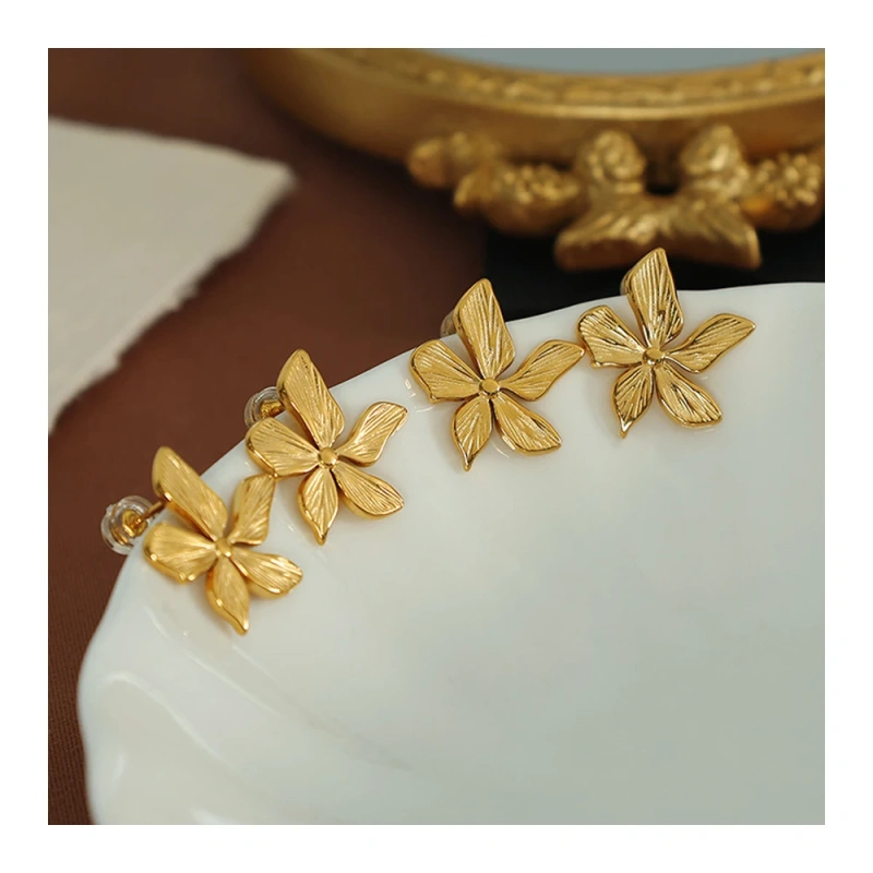 Personalized Design Vintage Engraved Texture Flower Stud Earring Stainless Steel Waterproof Non Tarnish Charm Earrings YF4157