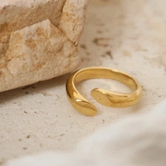 Minimalist Stainless Steel Jewelry Dislocation Cut Section Circle Irregular Chunky Ring Waterdrop 18K Gold Plated Rings YF4094