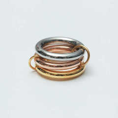 High End Trendy Simple Non Tarnish Three Circle Ring 18K Gold Plated Stainless Steel Multi Layer Lines Link Rings YF4178