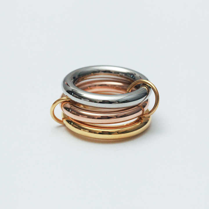 High End Trendy Simple Non Tarnish Three Circle Ring 18K Gold Plated Stainless Steel Multi Layer Lines Link Rings YF4178