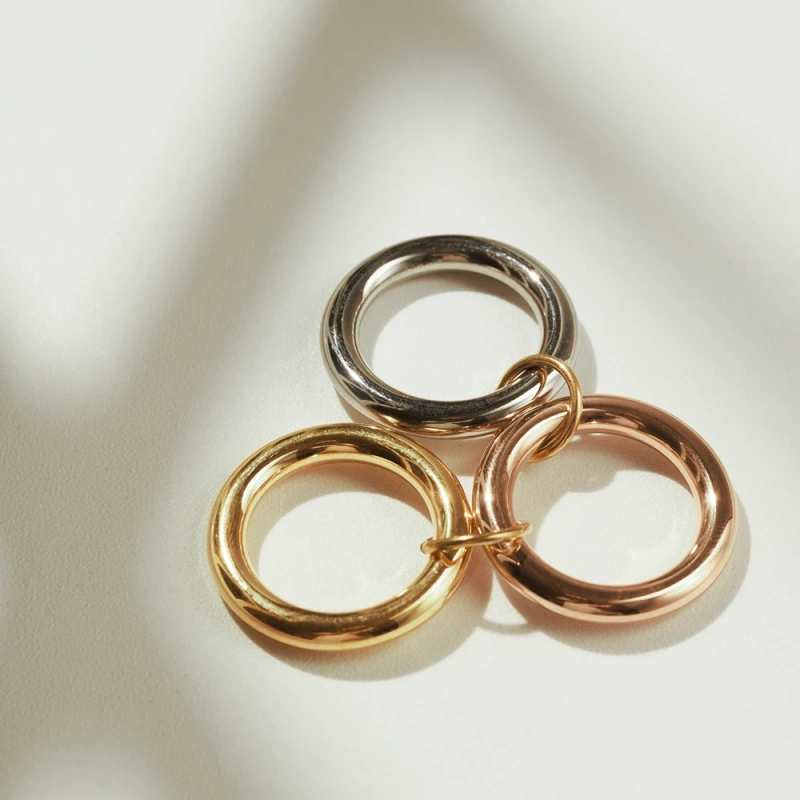 High End Trendy Simple Non Tarnish Three Circle Ring 18K Gold Plated Stainless Steel Multi Layer Lines Link Rings YF4178