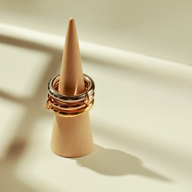 High End Trendy Simple Non Tarnish Three Circle Ring 18K Gold Plated Stainless Steel Multi Layer Lines Link Rings YF4178
