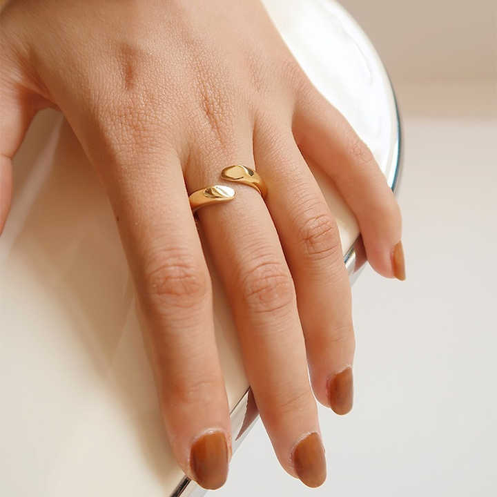 Minimalist Stainless Steel Jewelry Dislocation Cut Section Circle Irregular Chunky Ring Waterdrop 18K Gold Plated Rings YF4094