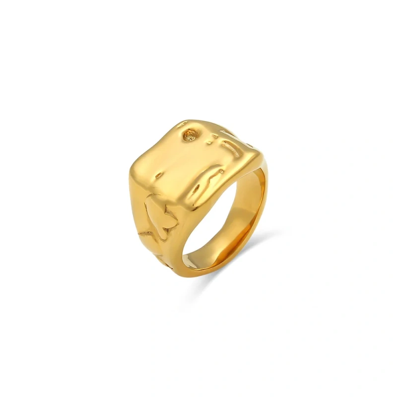 High Quality Hypoallergenic Stainless Steel Jewelry 18K Gold Plated Exaggerated Square Irregular Chunky Ring YF2827