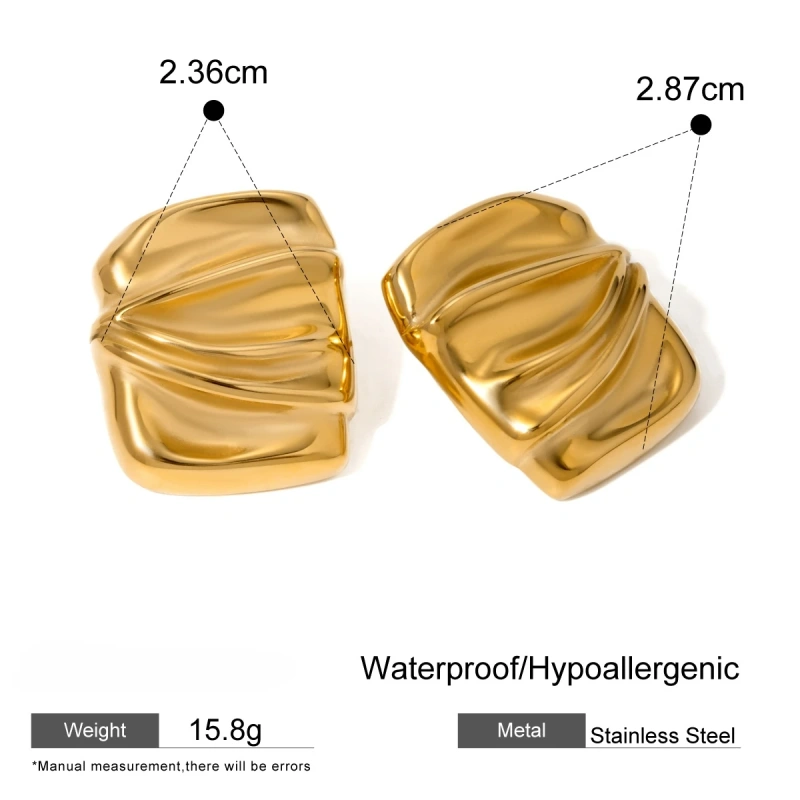Stainless Steel 18k Unique Design Waterproof Jewelry Geometric Rectangular Folded Women Non Tarnish Earrings YF6257