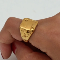 High Quality Hypoallergenic Stainless Steel Jewelry 18K Gold Plated Exaggerated Square Irregular Chunky Ring YF2827