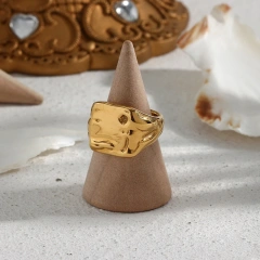 High Quality Hypoallergenic Stainless Steel Jewelry 18K Gold Plated Exaggerated Square Irregular Chunky Ring YF2827