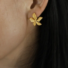 Personalized Design Vintage Engraved Texture Flower Stud Earring Stainless Steel Waterproof Non Tarnish Charm Earrings YF4157