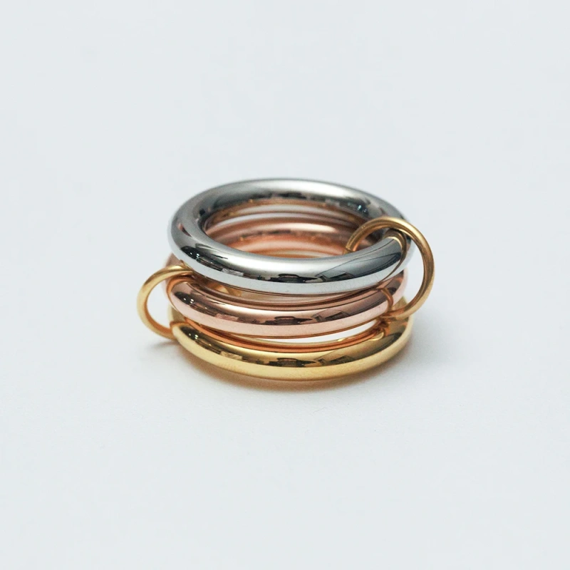 High End Trendy Simple Non Tarnish Three Circle Ring 18K Gold Plated Stainless Steel Multi Layer Lines Link Rings YF4178