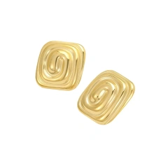 Waterproof Stainless Steel Jewelry 18k Gold Plated Rectangular Spiral Texture Earrings Non Tarnish YF6089