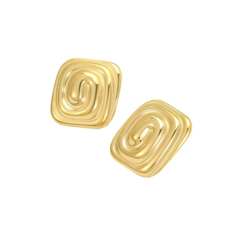 Waterproof Stainless Steel Jewelry 18k Gold Plated Rectangular Spiral Texture Earrings Non Tarnish YF6089