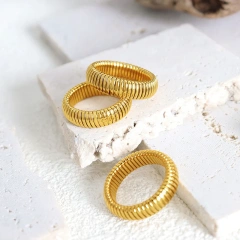 2023 Waterproof Elastic Flexible Rings 18K Gold Plated Stainless Steel Stacking Wristband Stretch Link Chain Ring YF3608