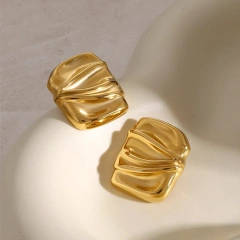 Stainless Steel 18k Unique Design Waterproof Jewelry Geometric Rectangular Folded Women Non Tarnish Earrings YF6257