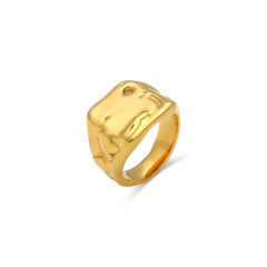 High Quality Hypoallergenic Stainless Steel Jewelry 18K Gold Plated Exaggerated Square Irregular Chunky Ring YF2827