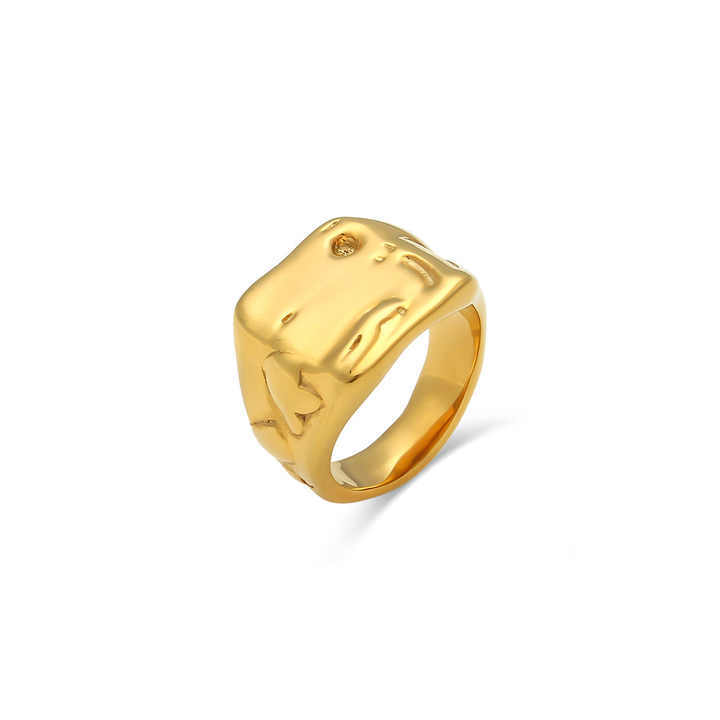 High Quality Hypoallergenic Stainless Steel Jewelry 18K Gold Plated Exaggerated Square Irregular Chunky Ring YF2827