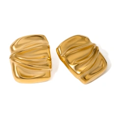Stainless Steel 18k Unique Design Waterproof Jewelry Geometric Rectangular Folded Women Non Tarnish Earrings YF6257