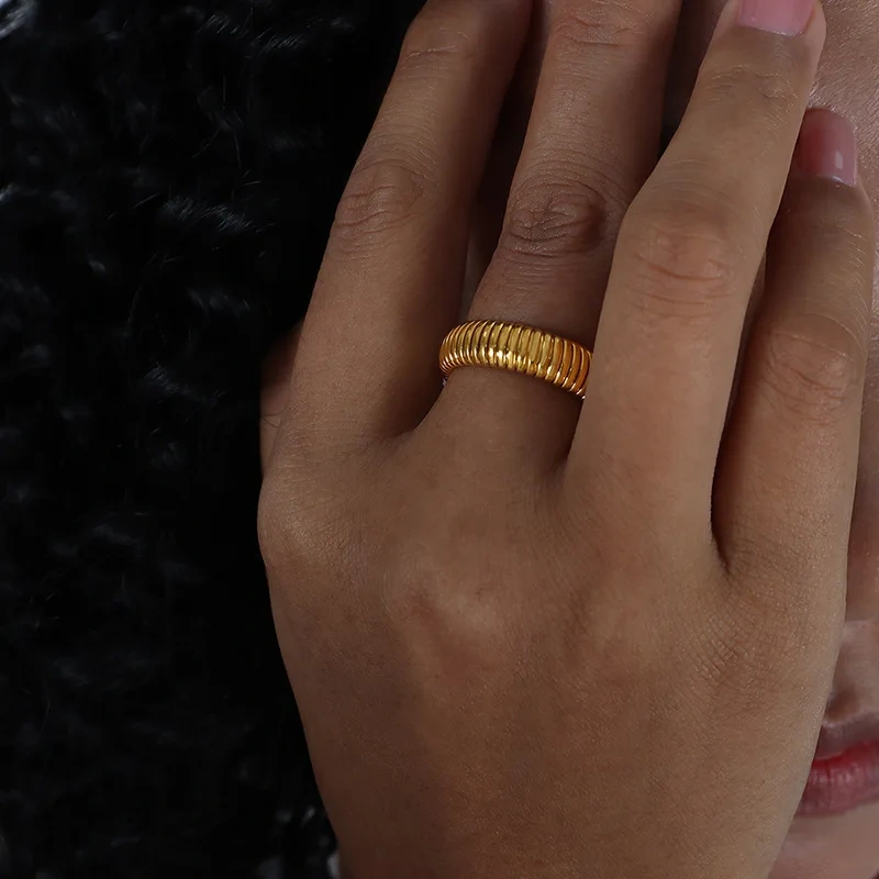 2023 Waterproof Elastic Flexible Rings 18K Gold Plated Stainless Steel Stacking Wristband Stretch Link Chain Ring YF3608
