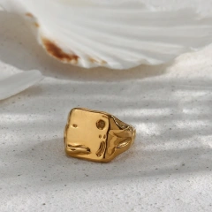 High Quality Hypoallergenic Stainless Steel Jewelry 18K Gold Plated Exaggerated Square Irregular Chunky Ring YF2827