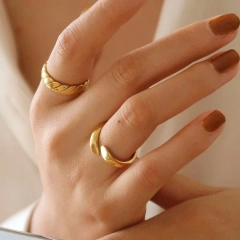 Minimalist Stainless Steel Jewelry Dislocation Cut Section Circle Irregular Chunky Ring Waterdrop 18K Gold Plated Rings YF4094