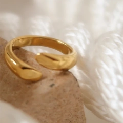 Minimalist Stainless Steel Jewelry Dislocation Cut Section Circle Irregular Chunky Ring Waterdrop 18K Gold Plated Rings YF4094