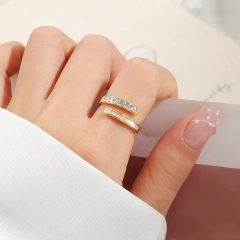 French Style High End Light Luxury Open Shell White Diamond Ring 18K Gold Plated Waterproof Stainless Steel YF8290