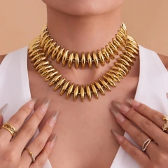 New Luxury Handcrafted torpedo Bracelet and Necklace Set 18K Gold Plated Waterproof Stainless Steel YF8275