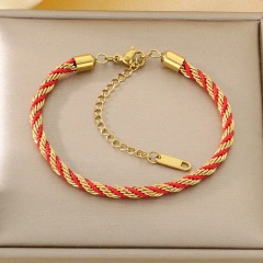 Fashion Hot Selling Ins Style Handmade Woven Colorful Twisted Bracelet 18K Gold Plated Waterproof Stainless Steel YF8277