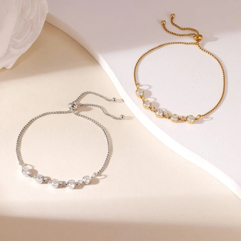 Ins Wind Light Luxury Niche Personality Zircon Adjustable Pull Bracelet 18K Gold Plated Waterproof Stainless Steel YF8293
